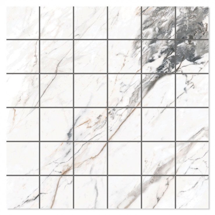 Marmor Mosaik Klinker Arabescato Vit Polerad 30x30 (5x5) cm-0
